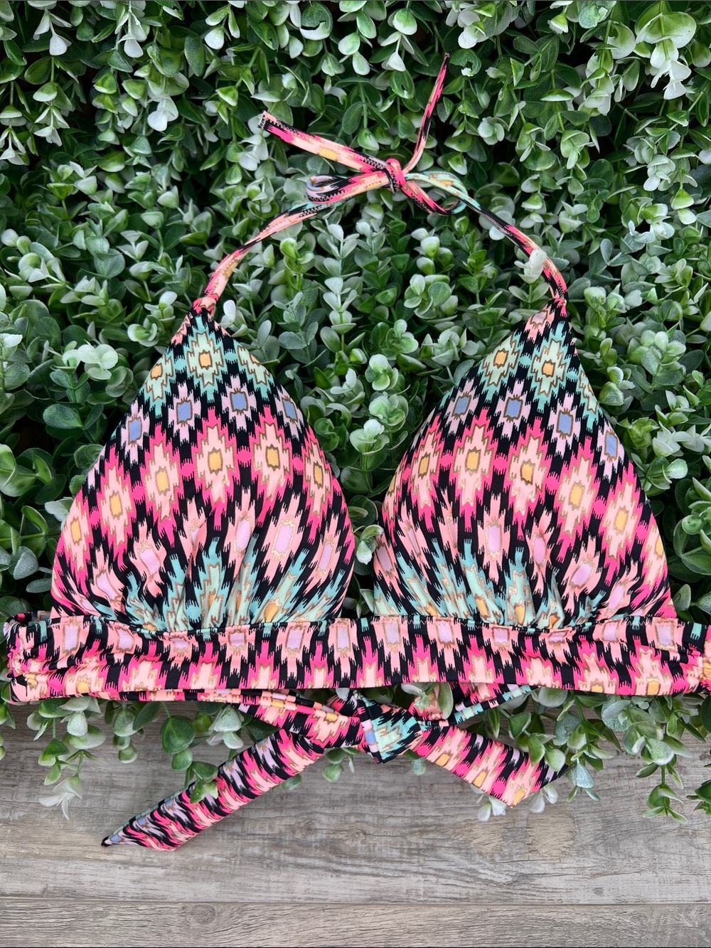 Victoria's Secret Ikat Foil Multi Color Patterned Bikini Top NEW